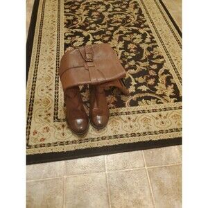 CLARKS Riding Boots Knee High Brown Leather Chunk Heels Buckle Details Size 6.5M